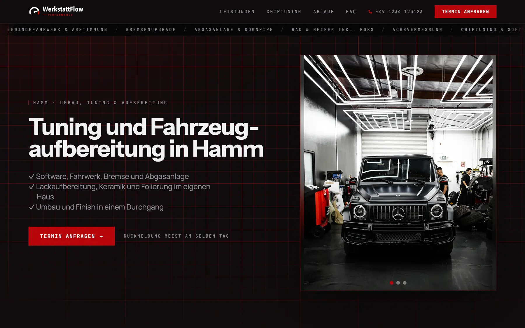 Startseite der Demo-Werkstatt WerkstattFlow Performance